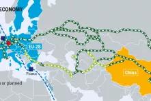 Graphic: "New silk routes" from china to the EU, existing and planned rail lines, major shipping routes
