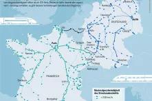 Infrastrukturatlas: Karte der Hochgeschwindigkeitszug-Netze in Deutschland (Stand 2020) und Frankreich (2017).