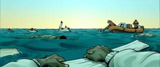 Illustration: Flüchtlinge im Meer