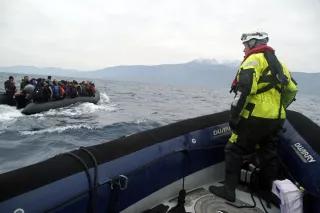 Geflüchtete im Boot auf dem Weg von der türkischen Küste zur nordöstlichen Insel Lesbos in Griechenland, 29. Januar 2016